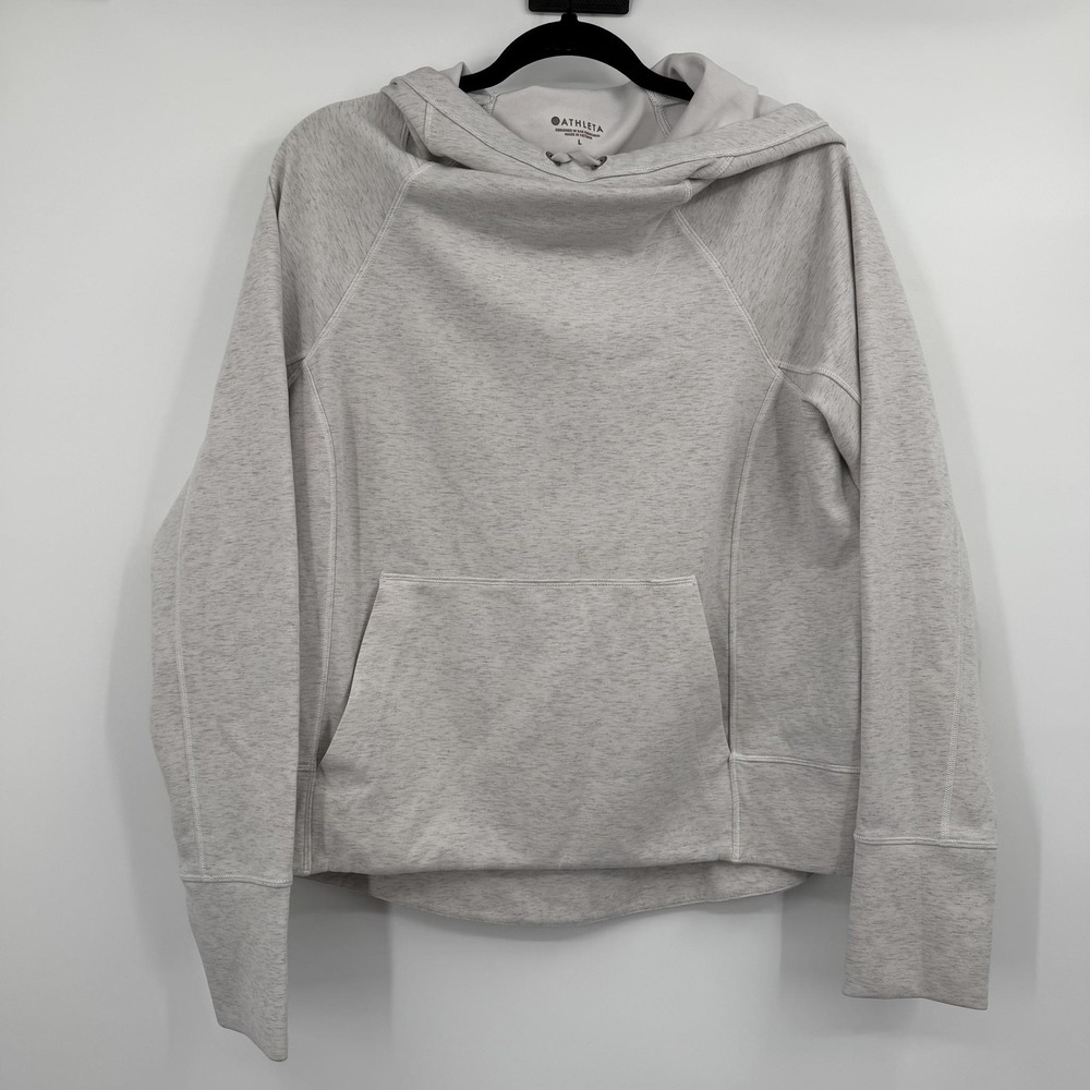 Athleta Stadium Hoodie Womens Large Gray Pullover Hooded Pockets Stretch